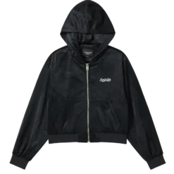 Áo Hoodie kéo khóa nữ Velvet Đen