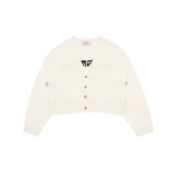 Áo Cardigan Crop Basic Logo Trắng Ngà